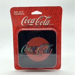 Set of 6: 1997 Coca Cola 3.75" Cork Coasters Tie-Dye Rainbow Lettering Vintage